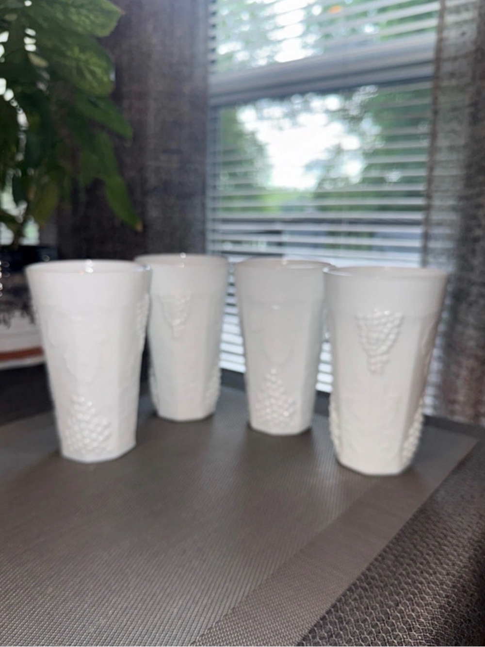 Vintage Indiana Glass tumblers in the "Colony Harvest Grape" pattern, Set of 4.